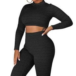 Texured 2 piece long sleeve crop top and leggings